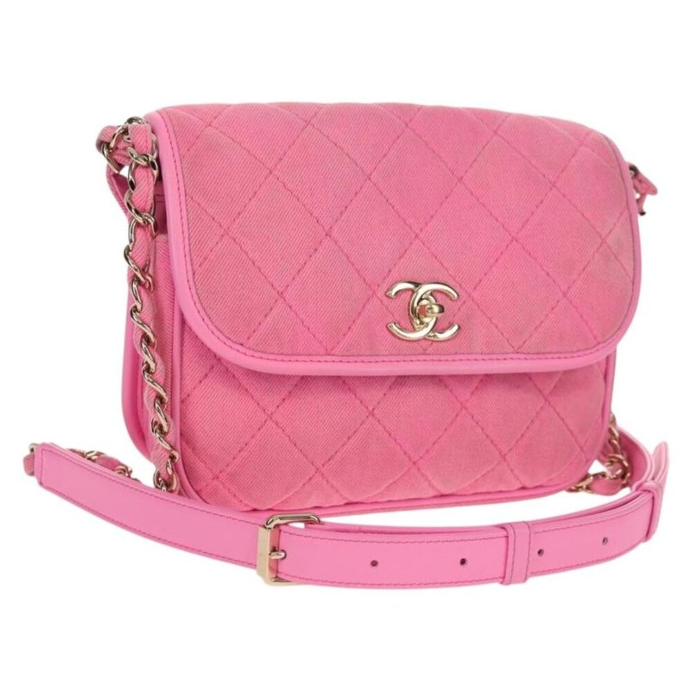 Chanel Flap Messenger Quilted Denim Pink Canvas Shoulder Bag Bag